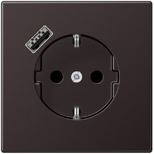 Розетка с заземлением +1хUSB тип A без рамки Jung LS990 metal 1-м. алюминий картинка